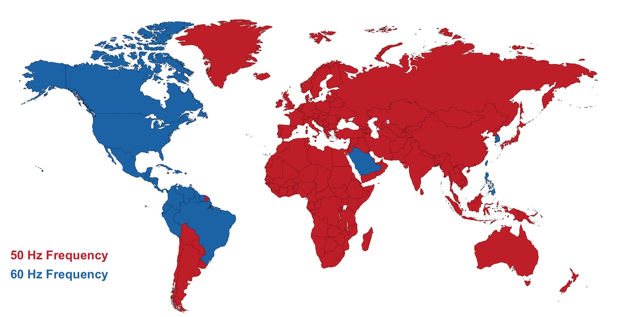 Different electrical frequency in the world